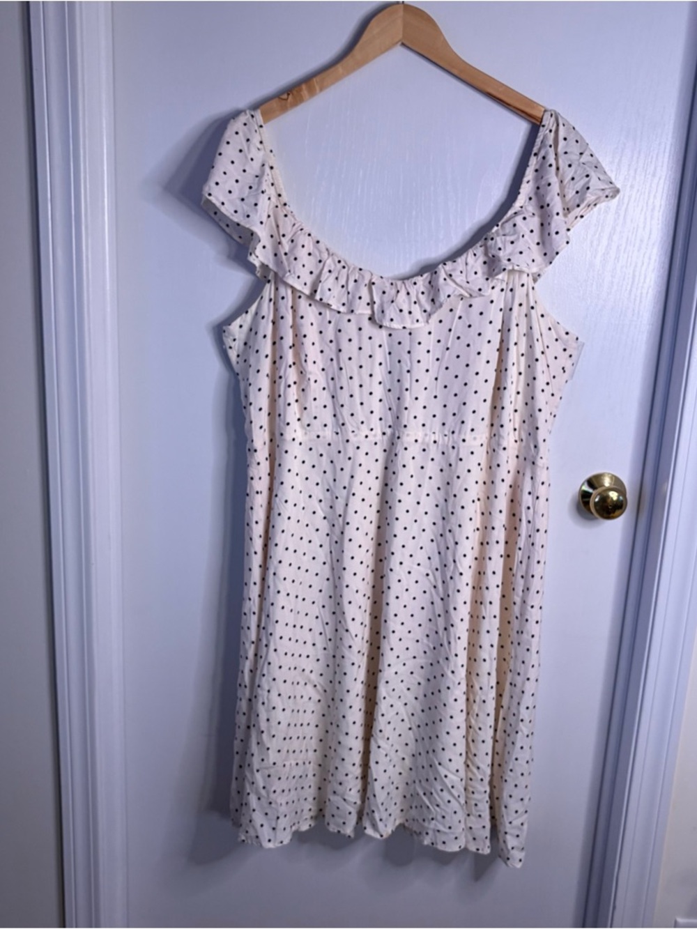 Polka Dots Ruffled Strap Knee Length Dress Milkmaid Boho Babydoll Old Navy